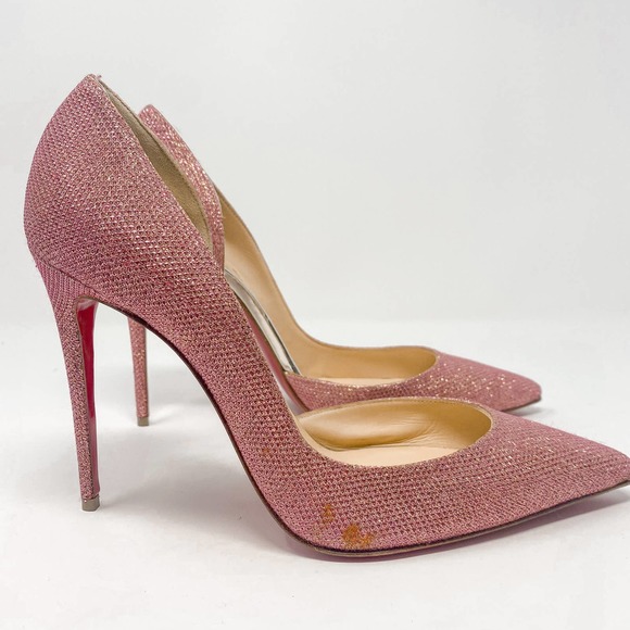 Christian Louboutin Iriza 100 Glitter Tisse Pink Heels EU 40 US 10 - Picture 2 of 15